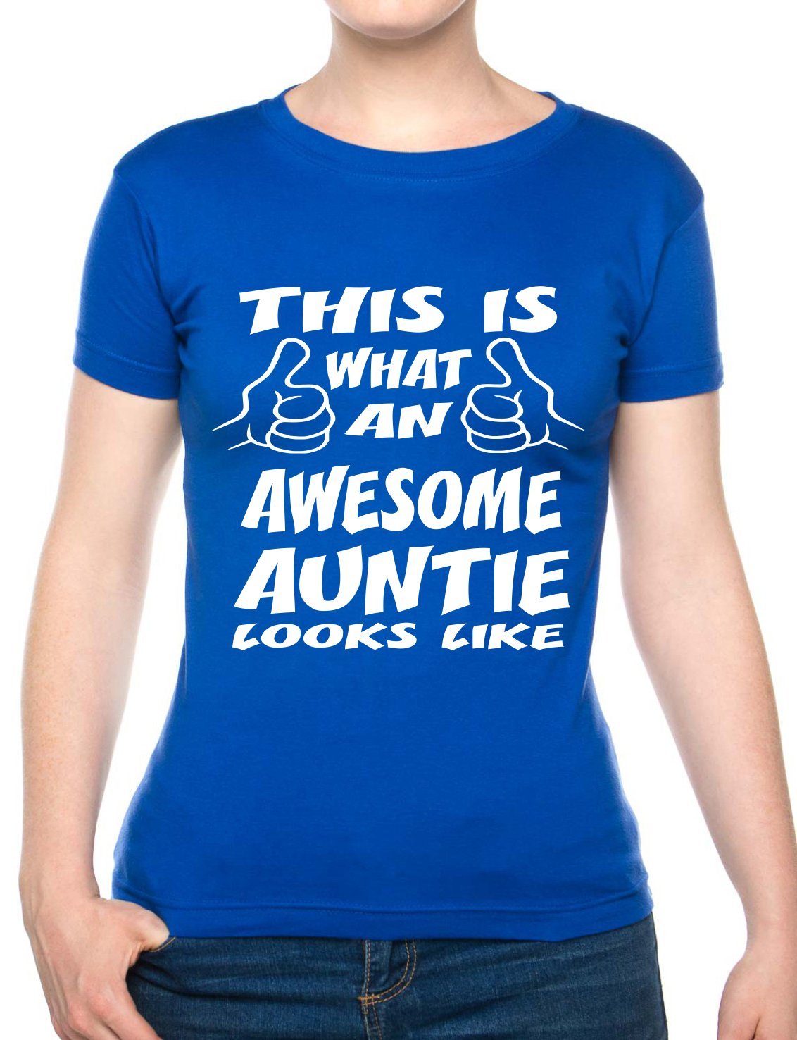 Print4U This is What an Awesome Auntie Looks Like Gift for Aunty Ladies T Shirt Unisex Fit Large Blue