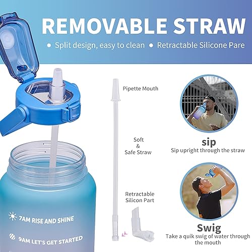 Miniatura 5 de Botella de Agua Motivacional Grande de 64, 100 y 128 onzas, con marcador de tiempo, a prueba de fugas, sin bisfenol A, Botella Grande de agua de