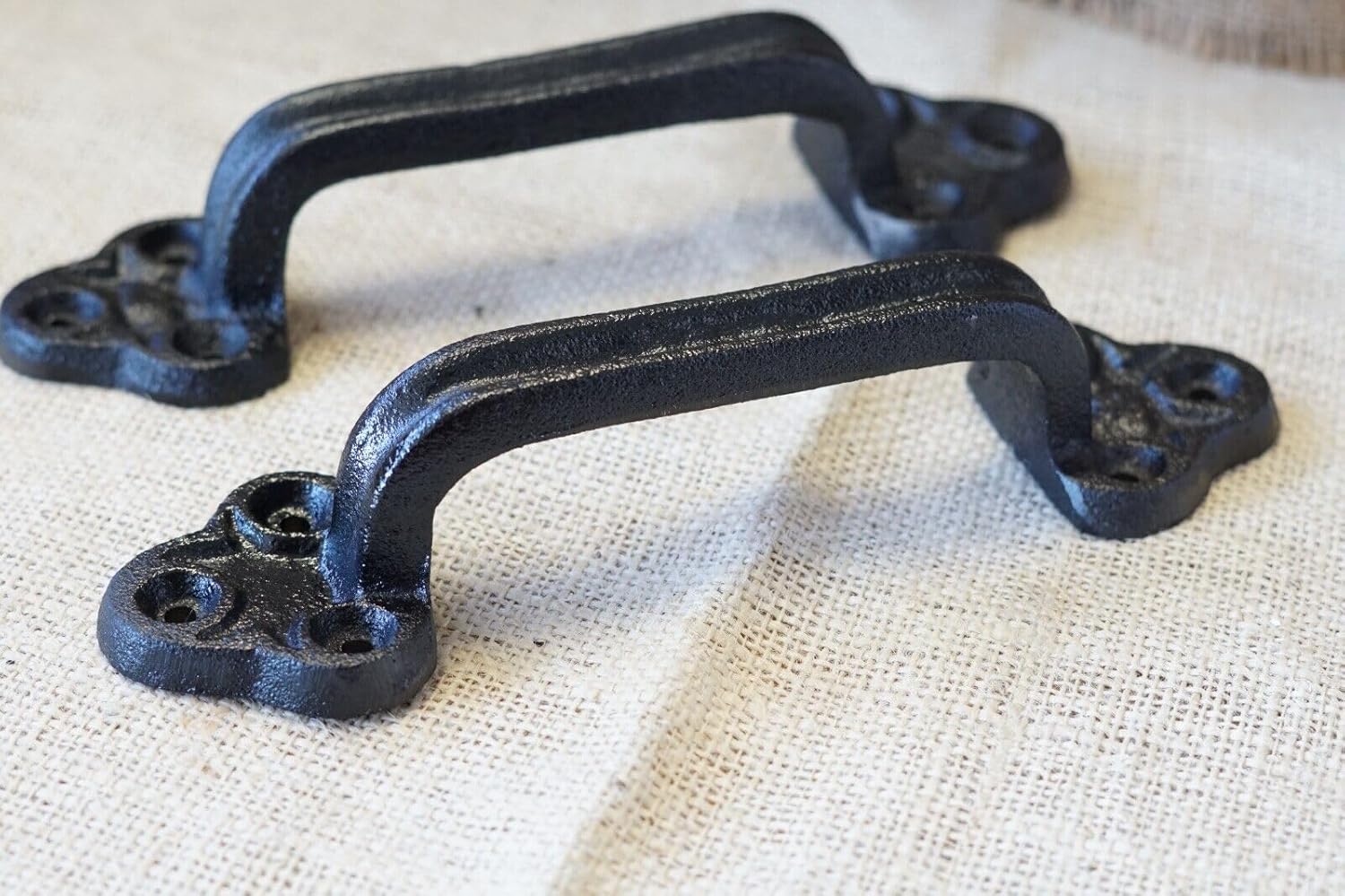 Vintage 2 Cast Iron Handles Door Hardware Pull Gate Shed Drawer Cabinet Barn Black Grasp