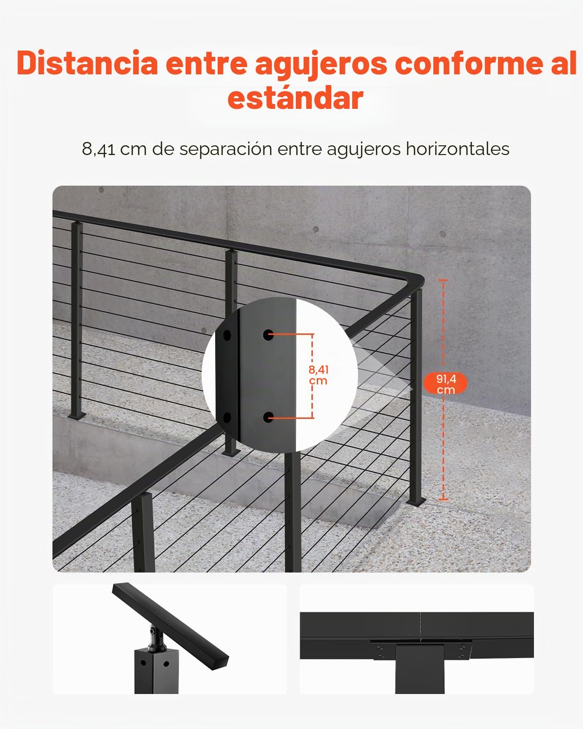 VEVOR Poste de Barandilla de Cable, 1 Pieza Poste de Barandilla 91,4 x 2,5 x 5 cm en Forma de L, Poste de Acero Inoxidable SUS304 con Soporte Horizontal y Curvo, Negro, 1JZLGZXHS914IVCFL001V0