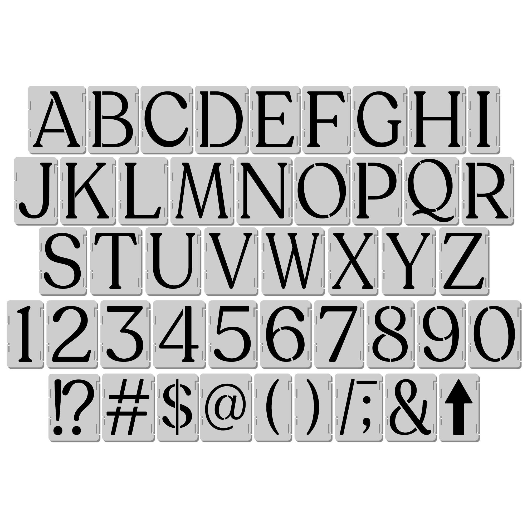 8 Inch (45 Pieces) Interlocking Alphabet & Number Stencil Kit - Complete Set with All Letters - Durable & Reusable Soft Serif Font for Small to Medium