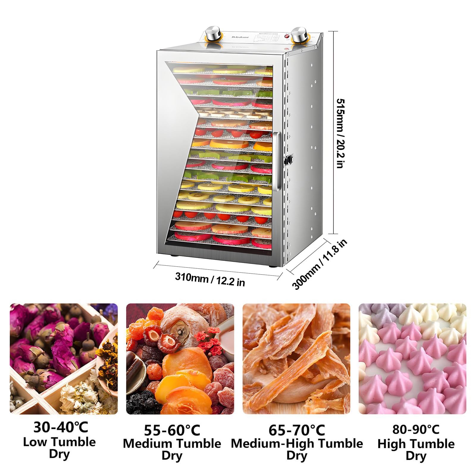 Essiccatore Alimentare 6/8/12/18 Vassoi per Snack Sani 18layer