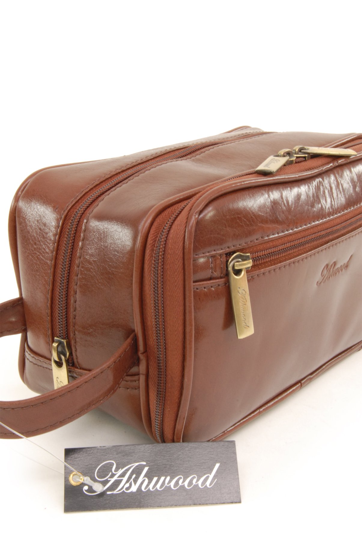 ASHWOOD - Bolso Neceser / Bolsa de Aseo para Hombre - Cuero - Castaño Marrón