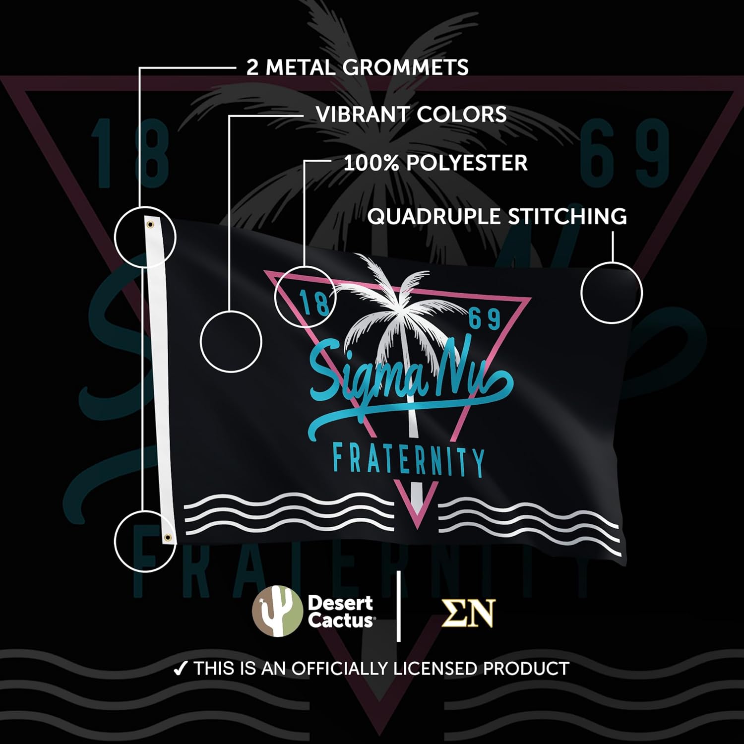 Desert Cactus Sigma Nu Flag Sig Nu Fraternity Greek Banner 3x5 feet Sign Decor (Tropical)