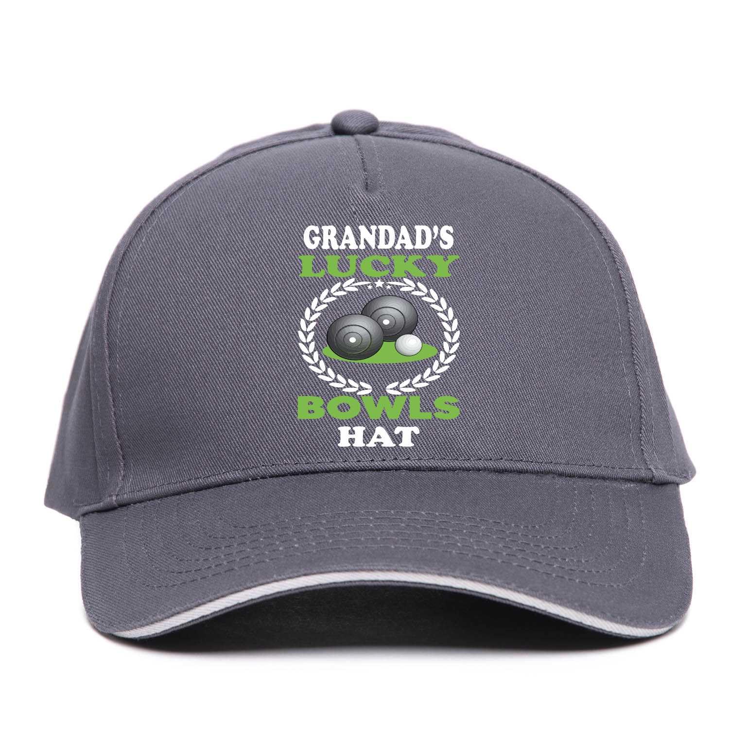 Print4U Grandad's Lucky Bowls Baseball Cap Gift Father's Day Crown Green Bowling Grey