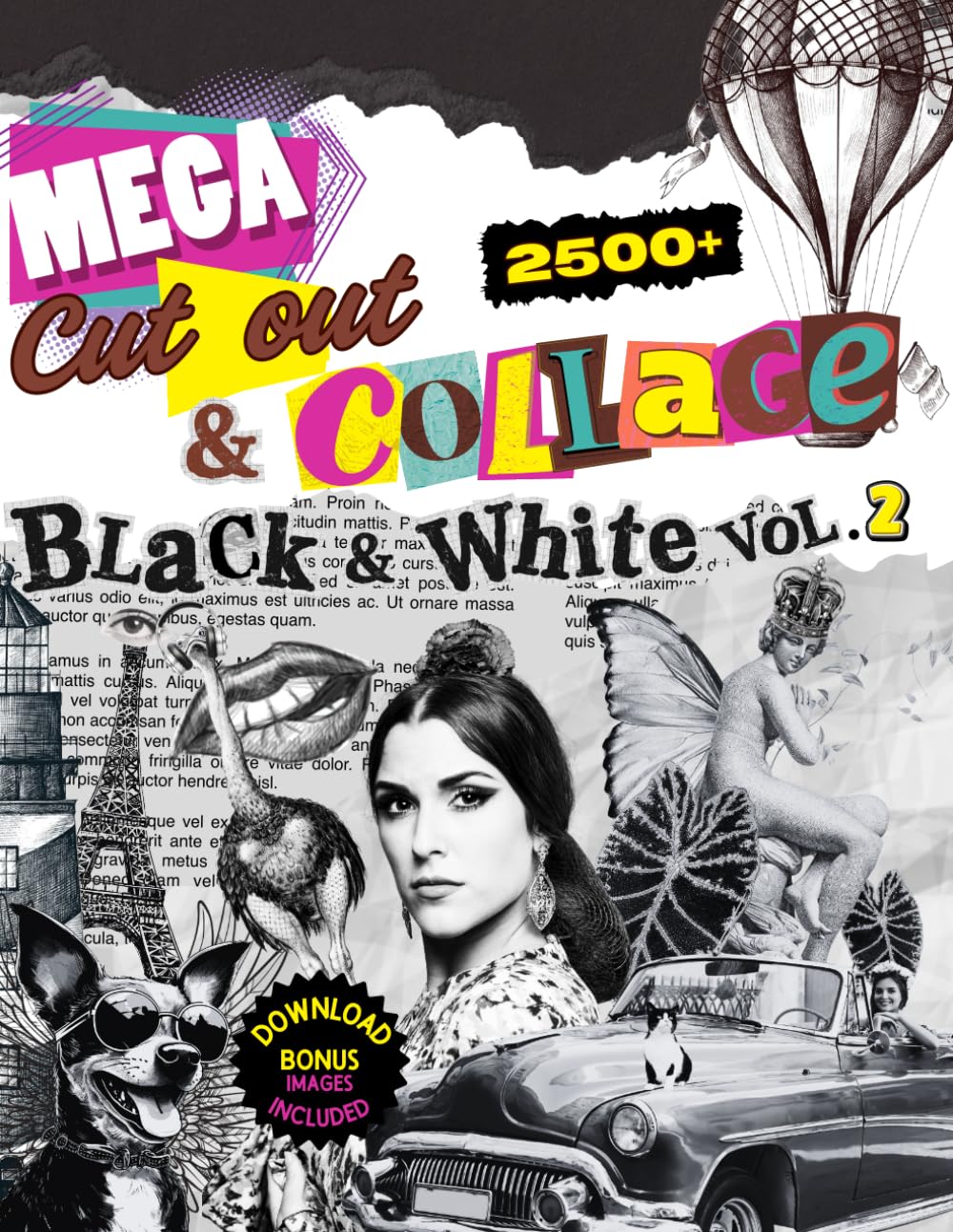 Mega Cut-out & Collage Book pour scrapbooking et activités créatives avec illustrations