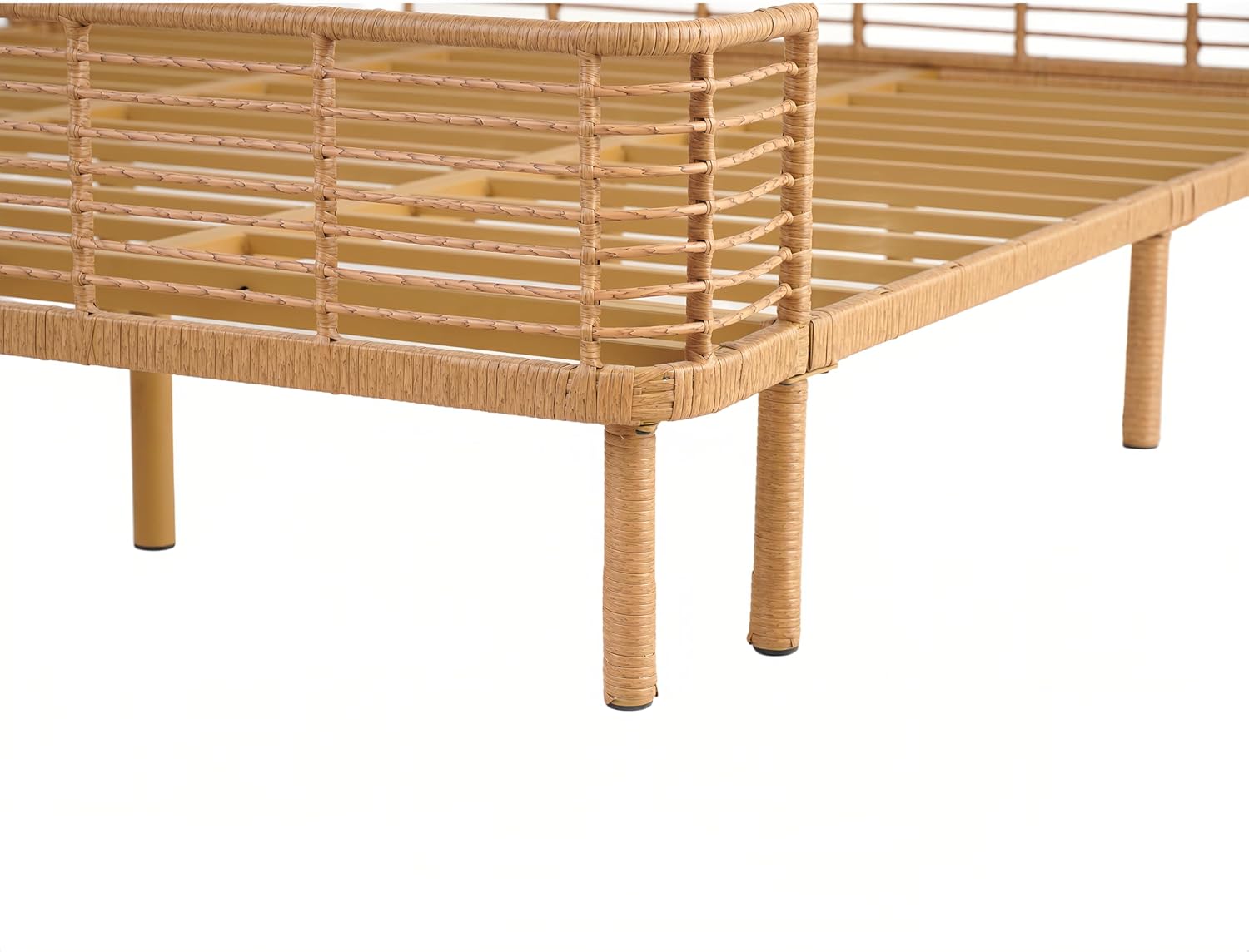 Christopher Knight Home Lamar Boho Rattan California King Bed Frame and Headboard, Wicker California King Size Bed Frame, Metal Platform Bed Frame, No Box Spring Needed, Easy Assembly, Natural Finish