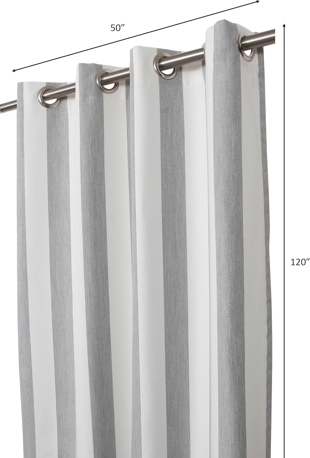 Outdoor/Indoor Sunbrella Curtain 120 inch x 50 inch Water, Weather, Fade and Stain Resistant with 8 Stainless Steel Grommets Cabana Granite/Gray Stripe