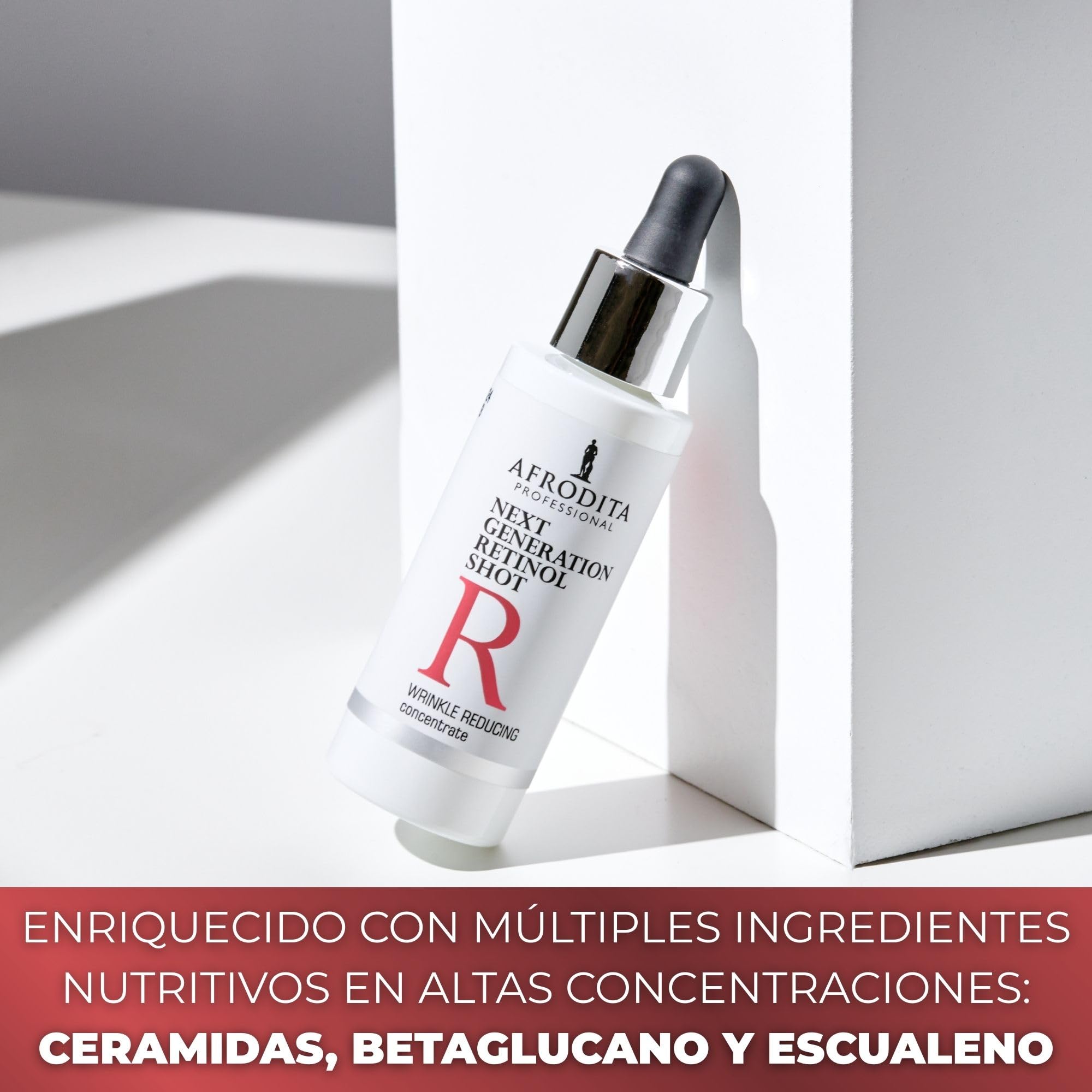 Afrodita Professional Next Generation Retinol Shot Serum Facial 0,1% HPR Retinoid Anti-Arrugas Sérum contra líneas Poros y manchas pigmentadas con Ceramidas Beta-glucano Escualano sin perfume 30 ml