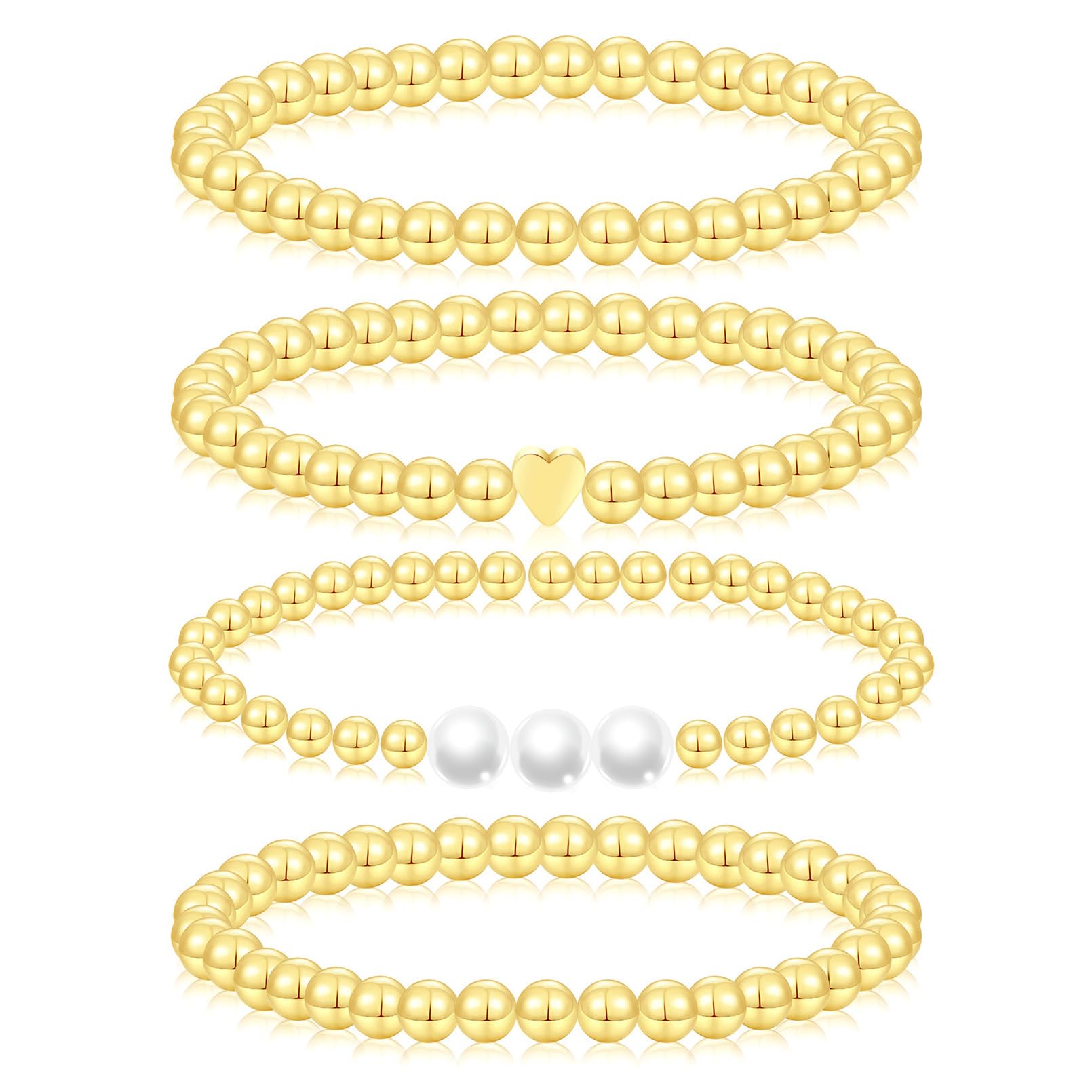 yongder Gold Beaded Bracelets For Women 14k Gold Plated Stackable Stretch Bead Bracelets