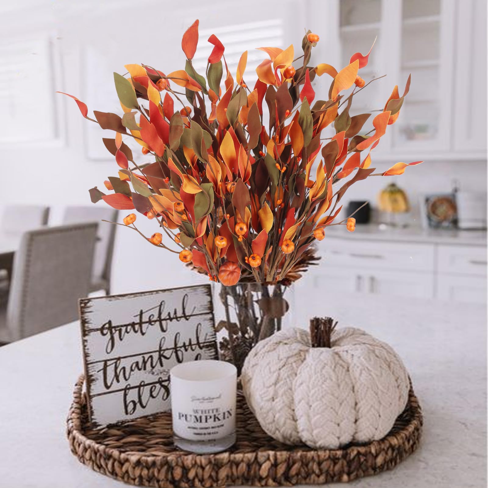 2 Bouquet Fiori Zucca Autunnali - Decorazioni Artificiali Per Casa E Feste