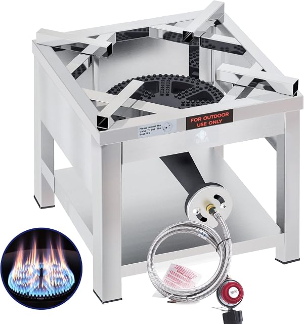ARC Stainless Steel Single Burner Propane Stove, 200,000BTU High Pressure Outdoor Gas Stove Cooker, 16.5"Heavy Duty Square Stove, Burners for Outdoor Cooking For Turkey Fry, Seafood Boil, Homebrewing