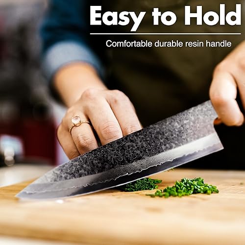 Miniatura 3 de Miyake Cuchillo de chef  Cuchillo de cocina profesional japonés de Damasco Santoku de 8.25 pulgadas, cuchillos de chef japoneses de acero súper