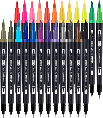 EBOT Rotulador dual, puntas de pincel y juego de bolígrafos de punta fina de colores para escribir letras y dibujos, proveedor de arte planificador,