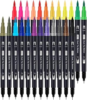 EBOT Dual Markers Brush Pen, Brush Tips & Colored Fine Point Pen Set for Lettering Writing Coloring Drawing,Planner Art Supplier,24 Colors