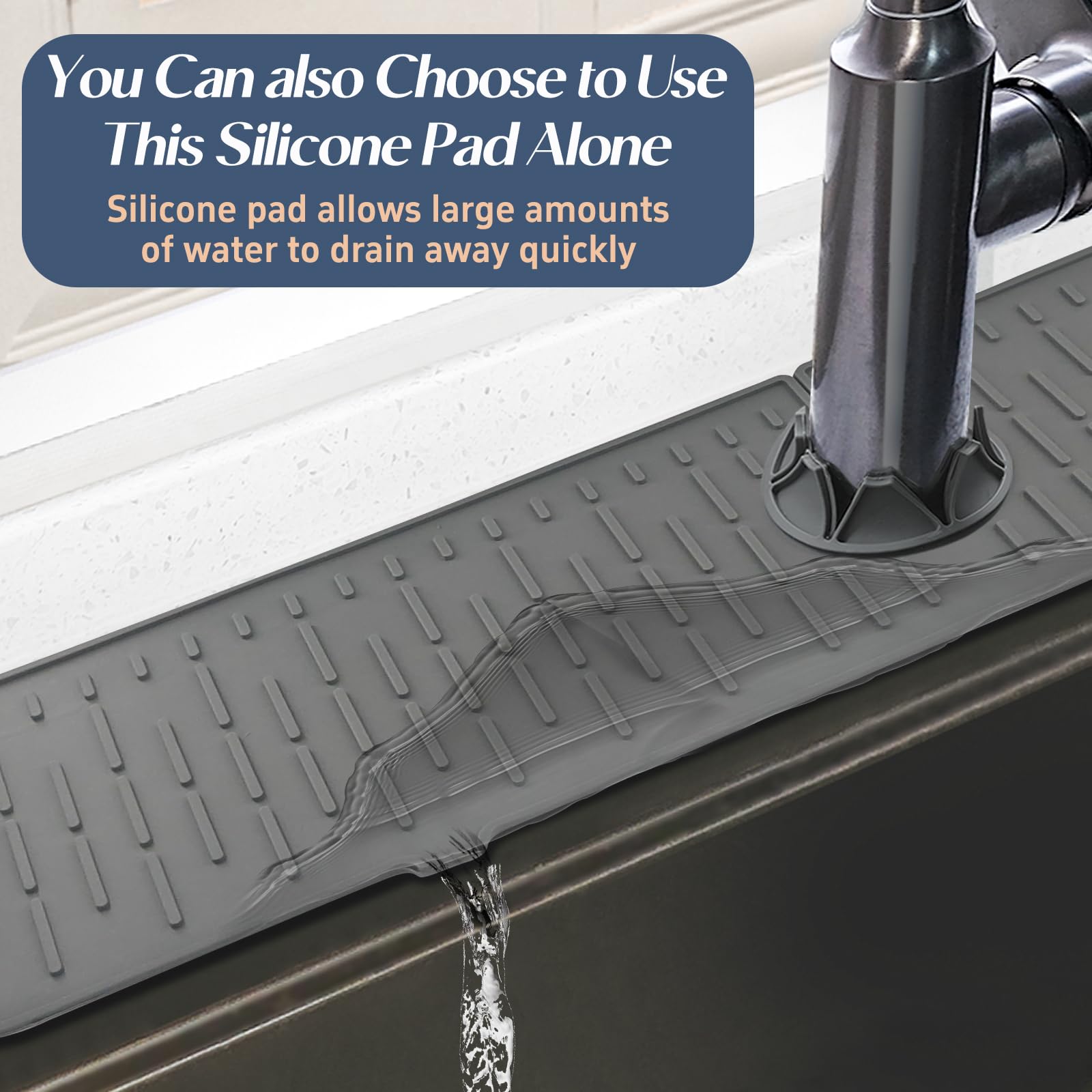 Faucet Mat Set- Diatomite Fast Drying Stone Sink Tray with silicone pad, Fast Drying, Super Absorbent, Prevents Moisture Buildup - for Kitchen Sink Bathroom Faucet Counter