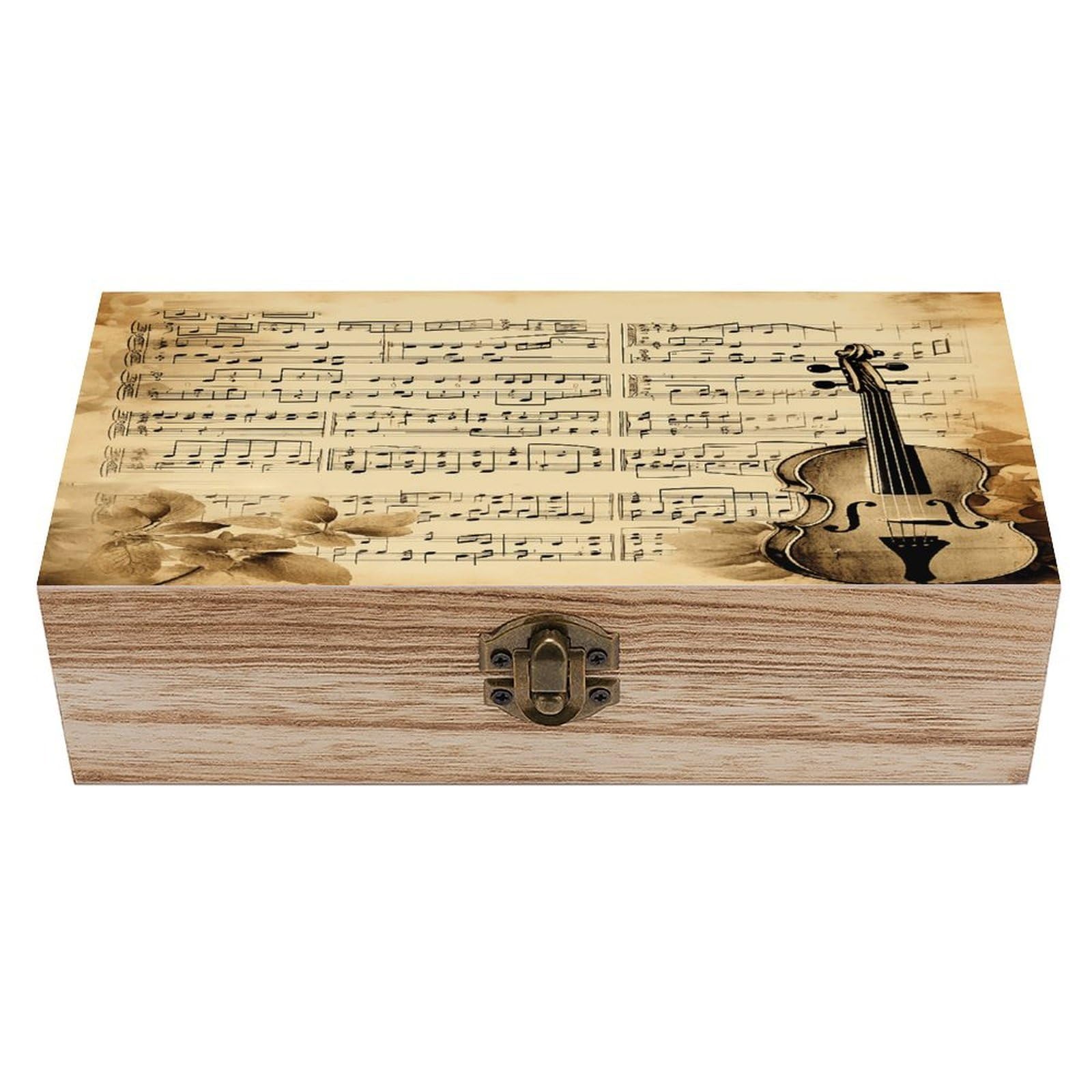 VstaDank Music Notes on Old Paper Wooden Storage Box Decorative Jewelry Case with Lids Exquisite Wood Box Letters Gifts Acacia Wood Boxes Fashion Wooden Keepsake Boxes for Men Women
