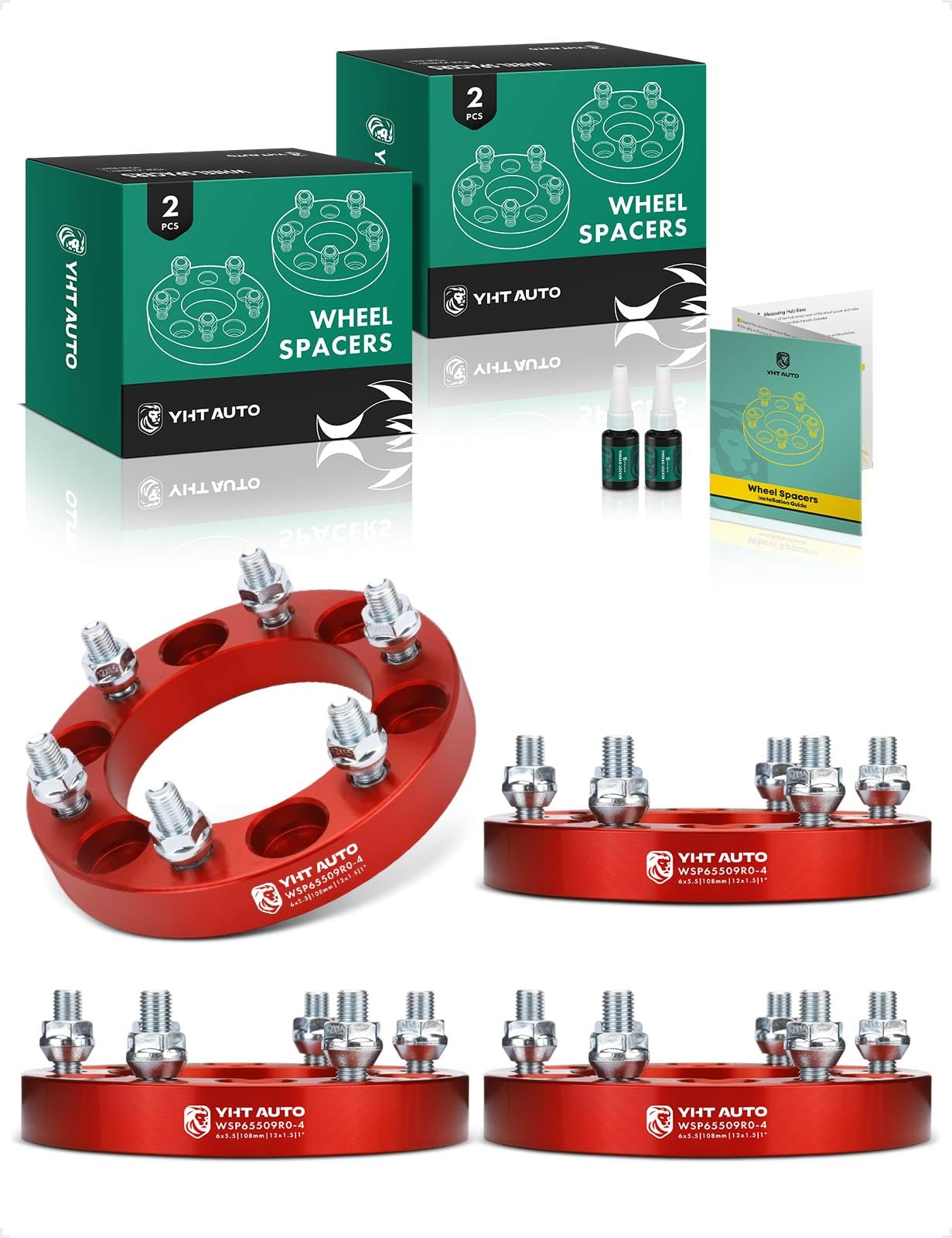 YHTAUTO 6x5.5 Wheel Spacers 1 inch Fit Chevrolet, Ford, Kia, GMC, Acura, Dodge, Honda, Hyundai, Hummer Models, Colorado, Forged 6x139.7mm Tire Spacers 25mm w/ M12x1.5 Studs 108mm Center Bore 4PCS, Red