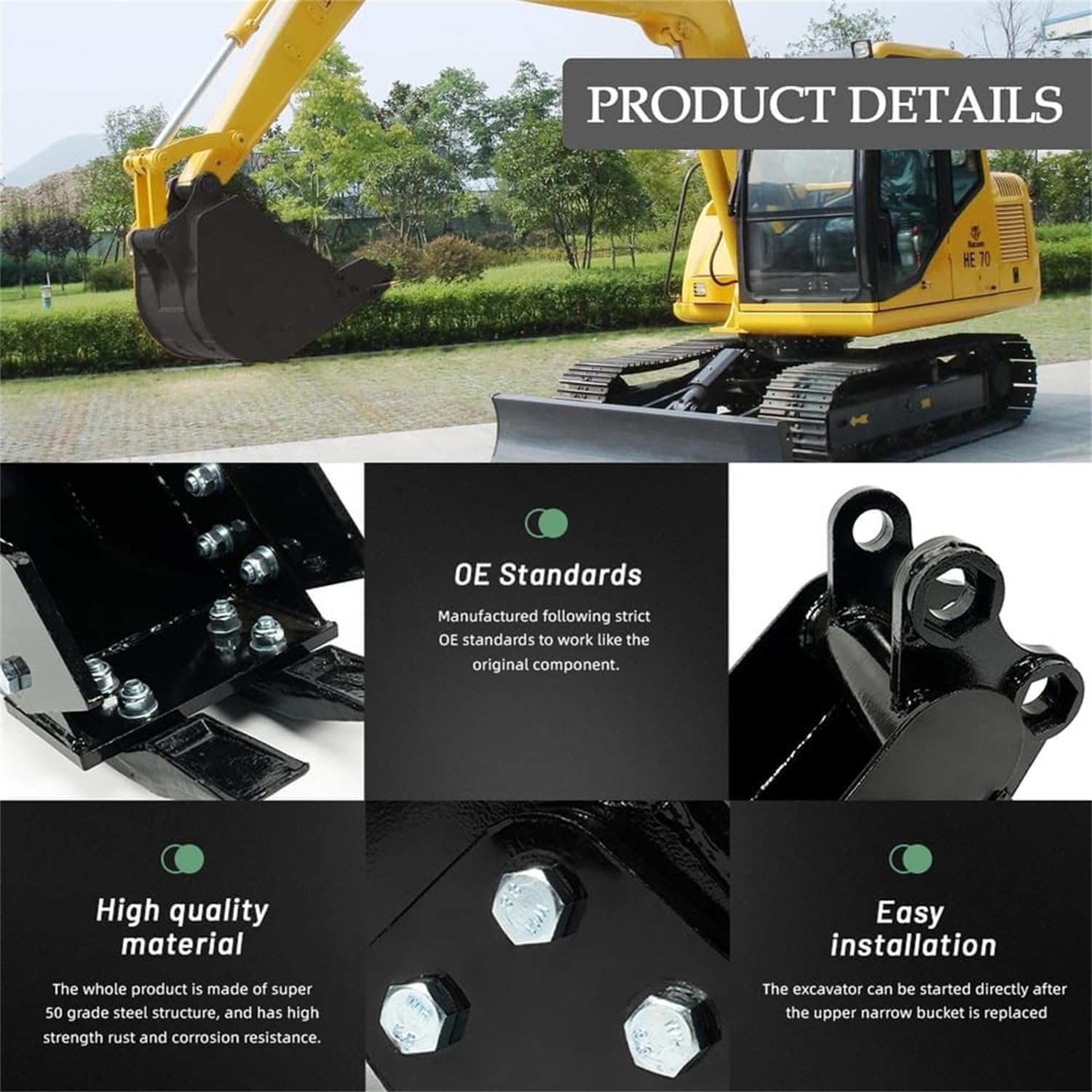 Mini Excavator Attachment Narrow Rock Bucket 200mm Trenching Buckets 2-Teeth