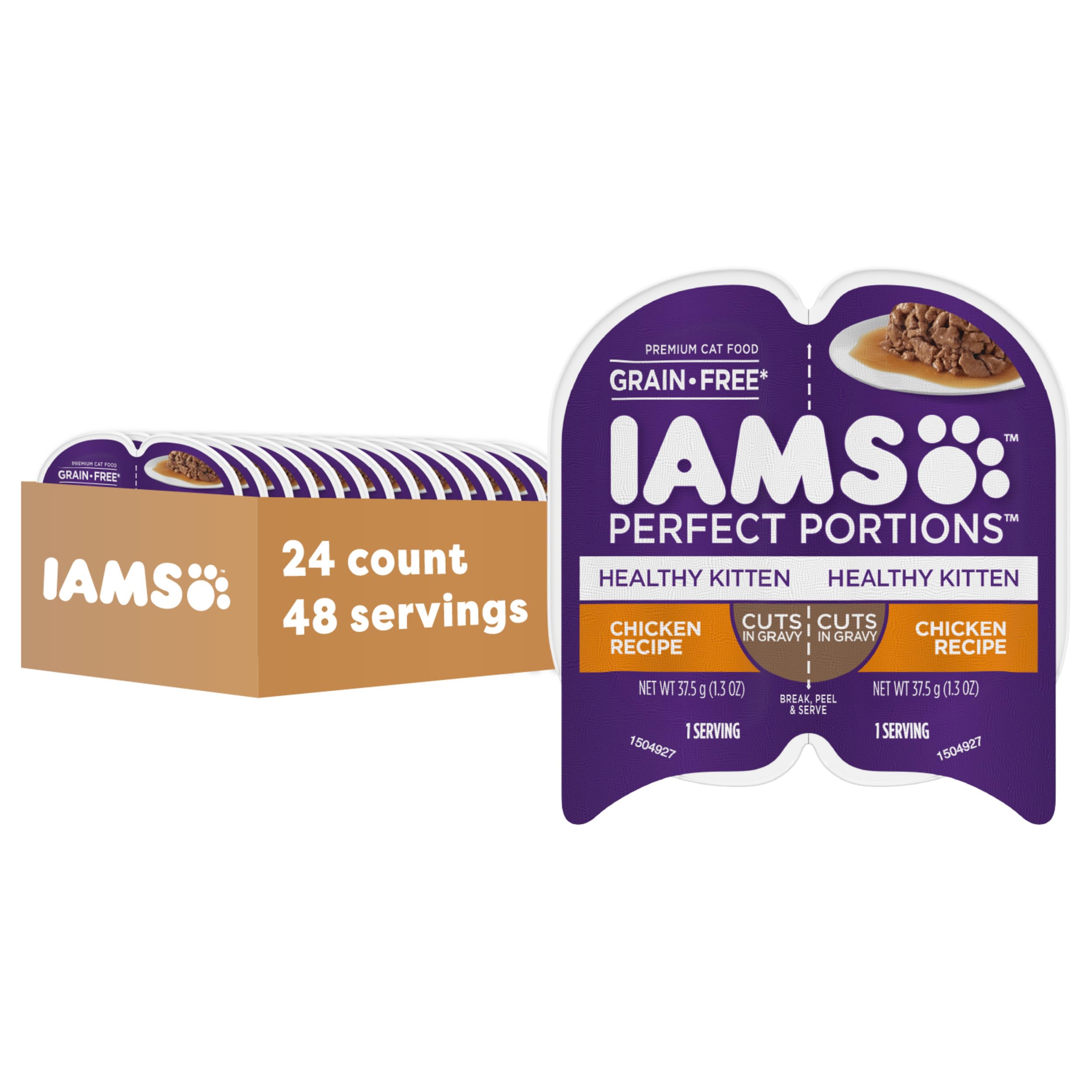 IAMS PERFECT PORTIONS Healthy Kitten Grain Free Wet Cat Food Cuts in Gravy Chicken Recipe, (24) 2.6 oz. Easy Peel Twin-Pack Trays