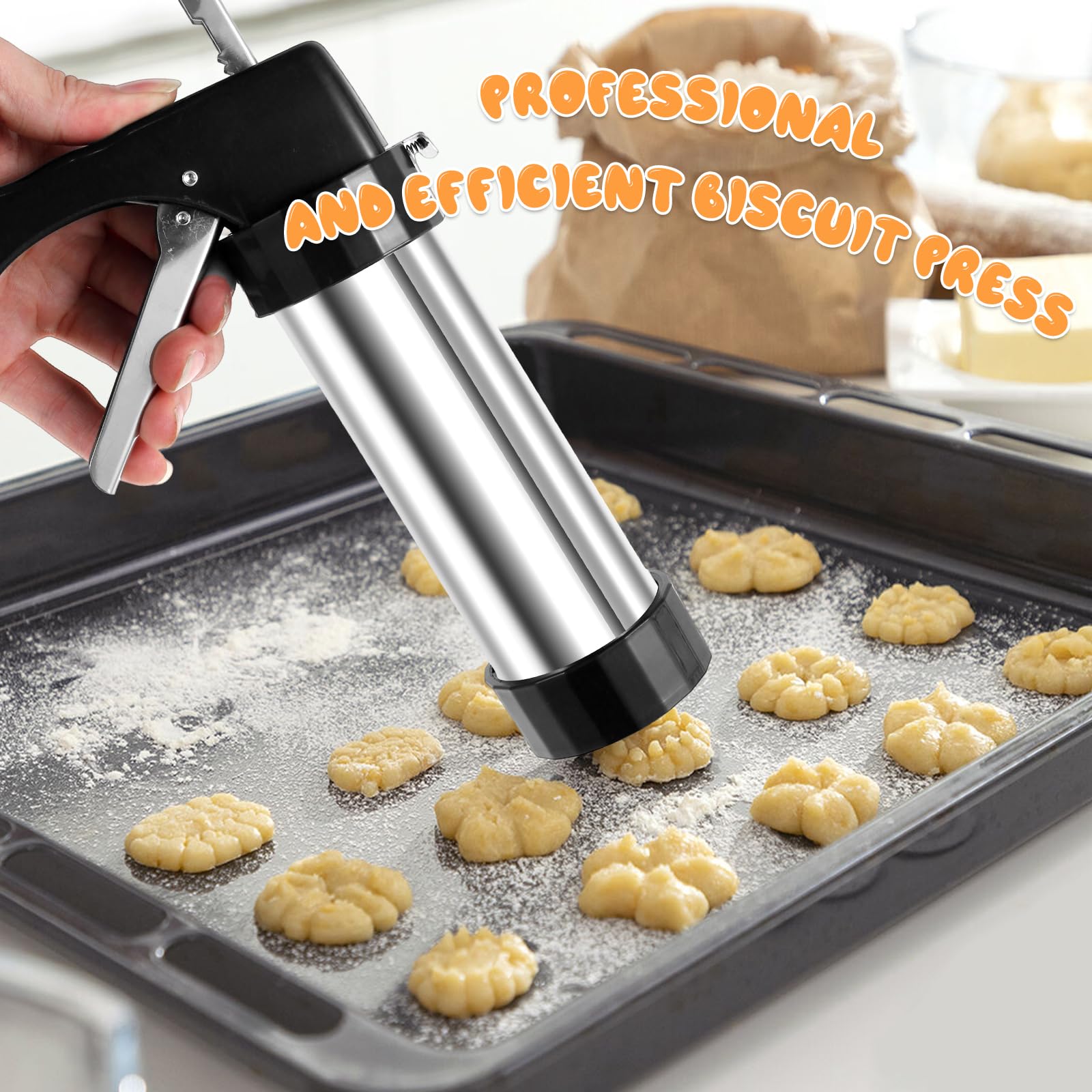 ZJRDYYK Cookie Press Gun Kit, Cookie Press for Baking, Stainless Steel Spritz Cookie Press Gun, Icing Gun with Tips for Cookies Cake Decorating