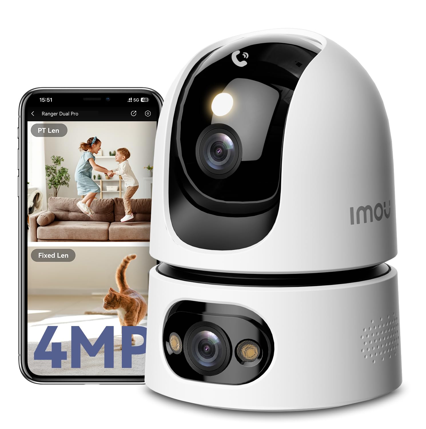 Imou Cámara Vigilancia 2.4/5GHz WiFi Interior Doble Lente 4MP Fijo+4MP PT, Cámara IP WiFi 360° con Visión Nocturna, Detección de Humano/Sonido Anormal, Seguimiento Automatico, Audio Bidireccional
