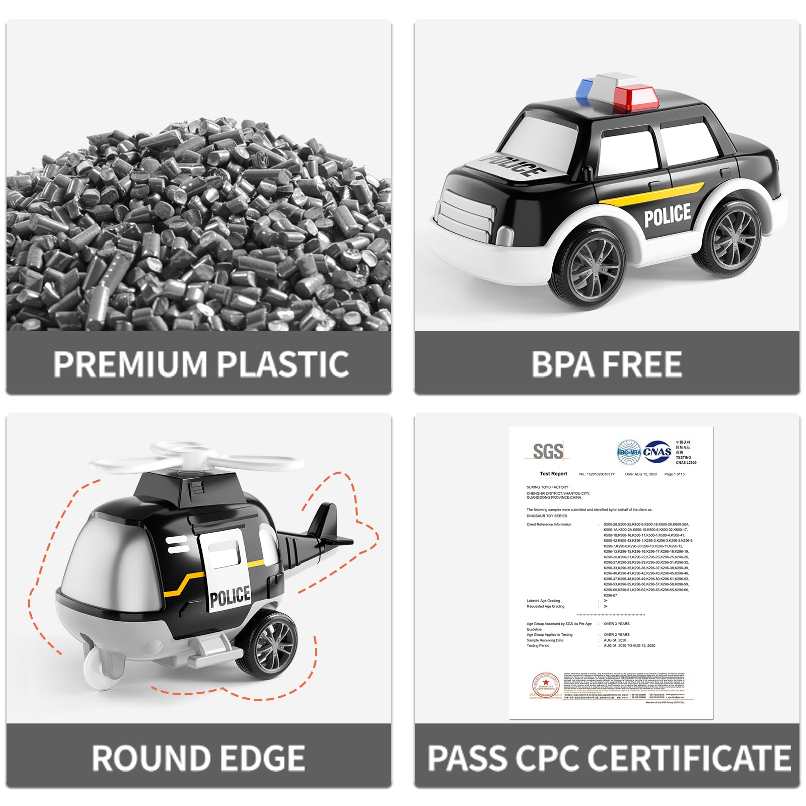 Camión de policía 5 en 1 para niños de 1, 2, 3, 4, 5 años, vehículos de rescate de policía, autos, camiones, autobús, helicóptero para niños de 1 a 3 a 5 años, juguetes de coche para niños de 1 5
