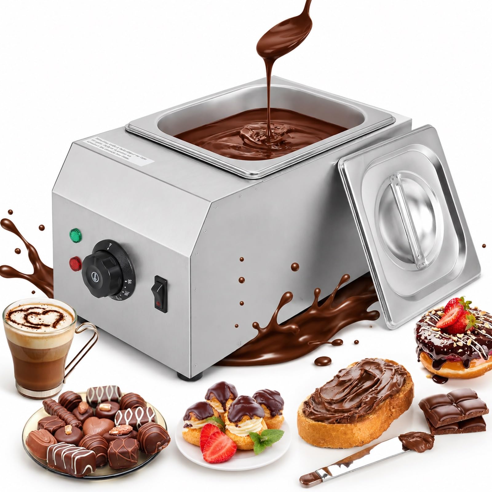 Generico Fonditore Elettrico per Cioccolato 1000W, Temperatrice Commerciale a 2 Vasche, Scaldaliquidi Automatico 6L - Regolabile per Cioccolato, Formaggio e Latte