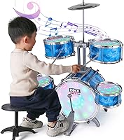 CAPTAIN CHAOWING Kids Drum Set for Toddlers 1-3: 5-Piece Jazz Kit with Vibrating Lights & Alloy - Musical Toys Gift Boys 3-5