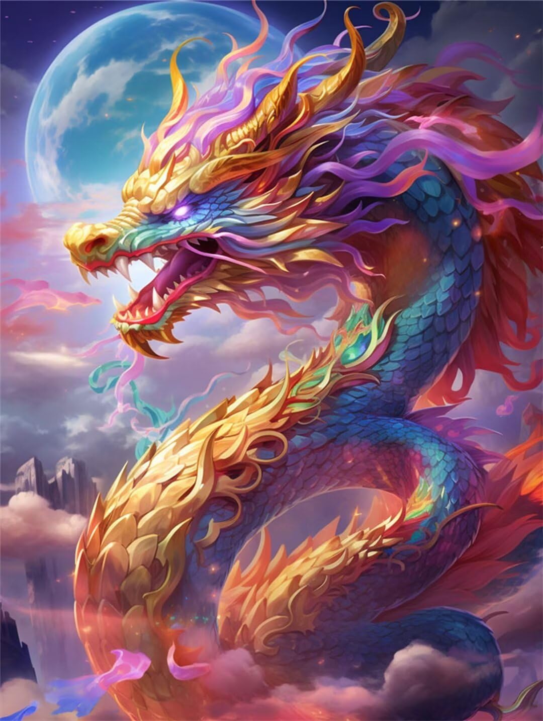 Kit di dipingere con i numeri Drago Viola con Teschio e Fiori | Kit Arte Drago Fantasy Gotico