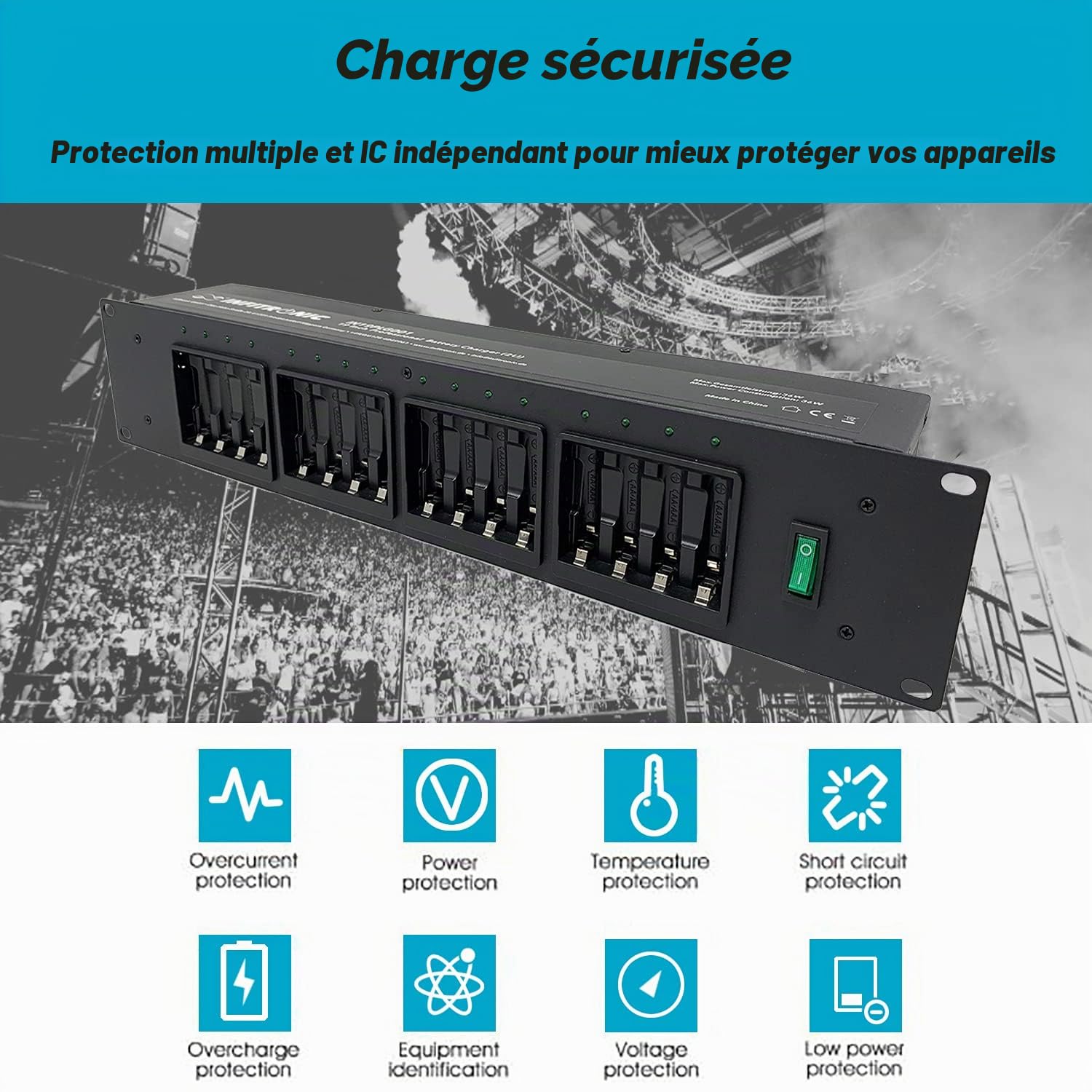Infitronic IN19PLG001 Chargeur de Batterie Professionnel 2HE 19 Pouces pour 16 Piles Ni-MH AA/AAA