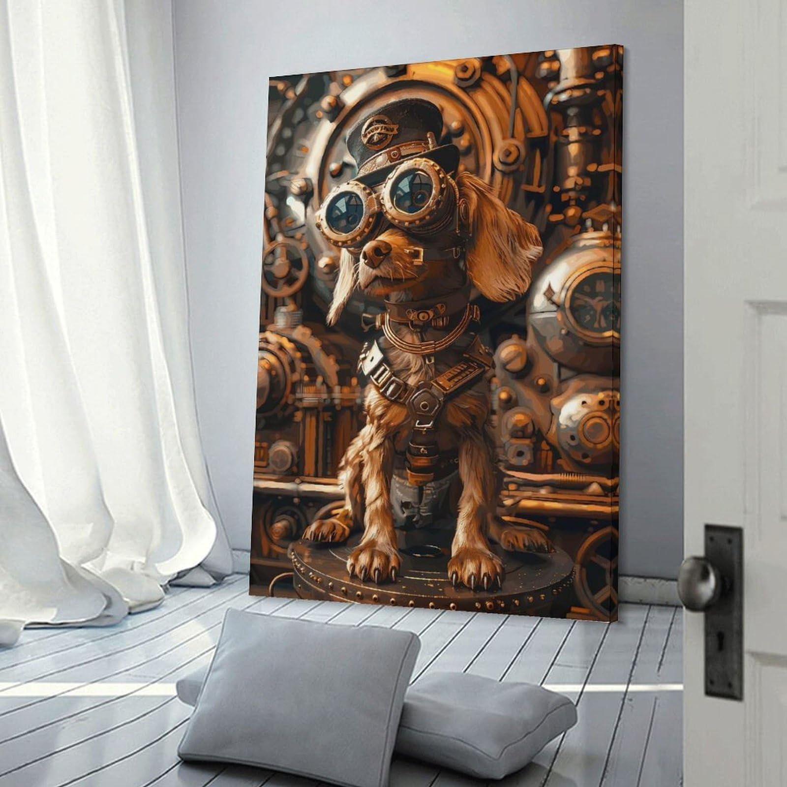 Junmoney Steampunk Dog Cocker Wall Picture Print 24x36inch(60x90cm), for Picture Wall Styling in Lounge Or Bedroom, Ideal for Building A Coordinated Art Wall