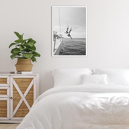 Miniatura 4 de ZHIXQMG Póster retro moderno de los años 80 en blanco y negro, lienzo de playa en blanco y negro, arte de pared, verano, océano, vela, barco, yate,