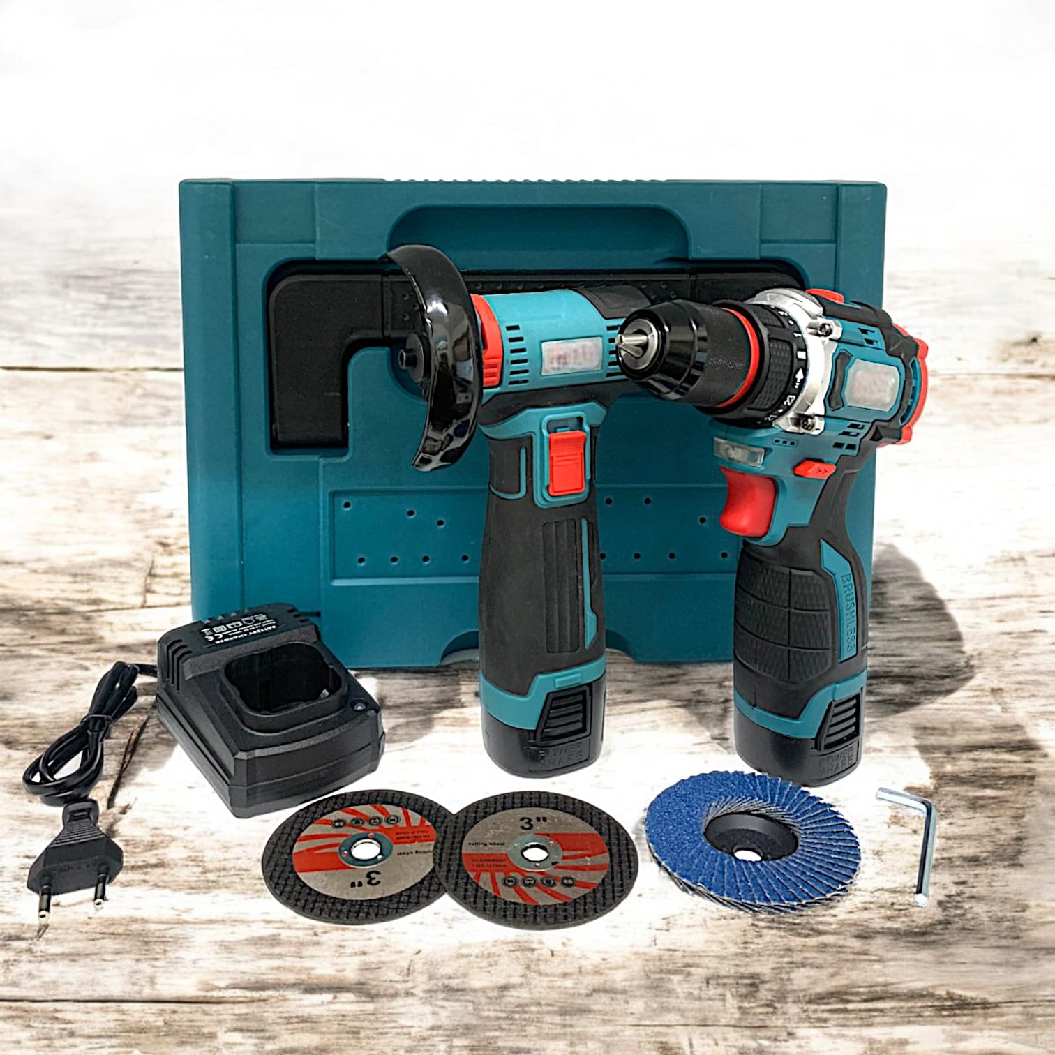 Set 2 in 1 Avvitatore + Mini Smerigliatrice 3" con Doppia Batteria 48V 5000mAh Motore Brushless in Valigetta