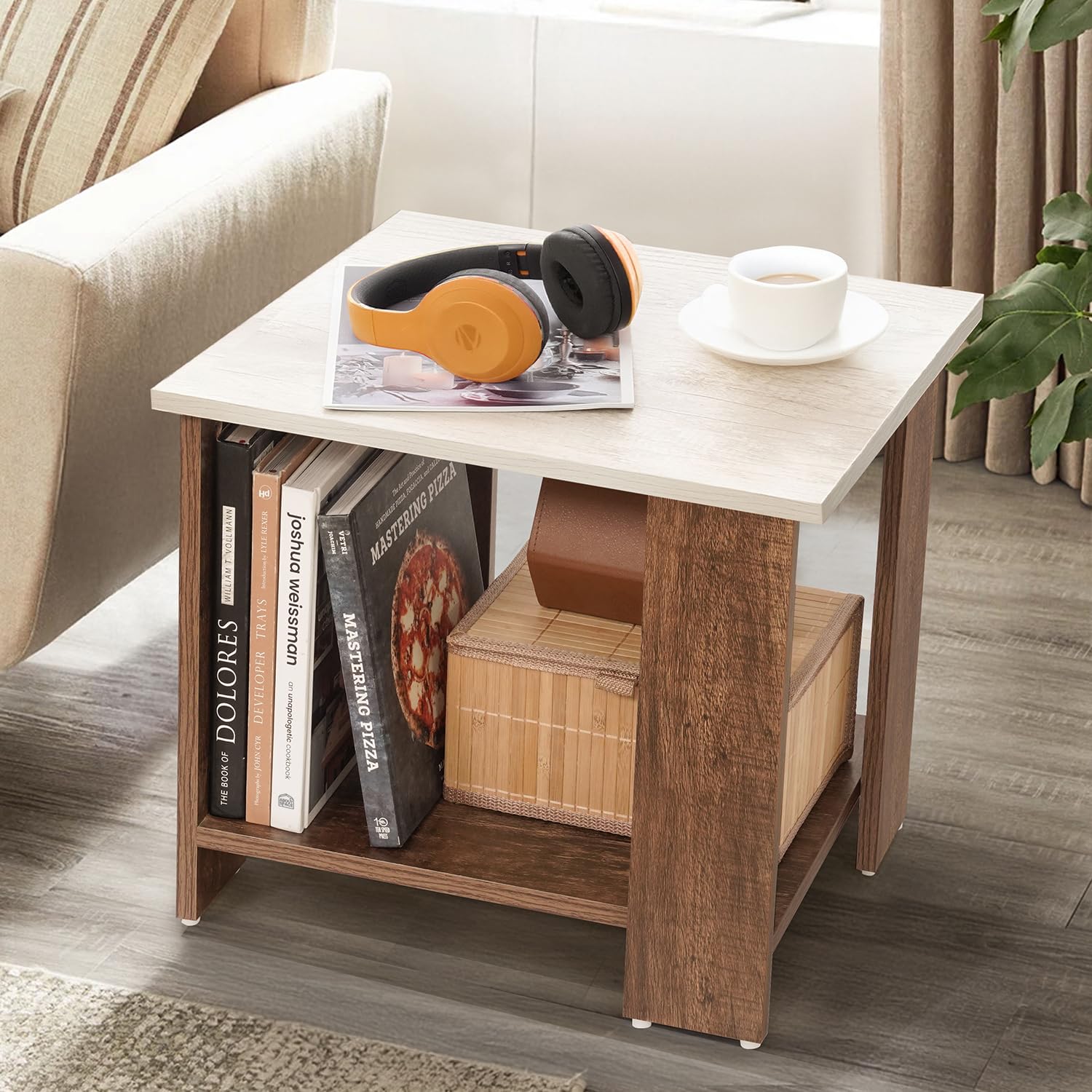 ABOUT SPACE Wooden Side Table - Night Stand & End Table Organiser - Space Saver Storage Organizer - Bedside Furniture for Bedroom,Living Room,Hallway(L 47 x B 40 x H 42 cm)-image-18