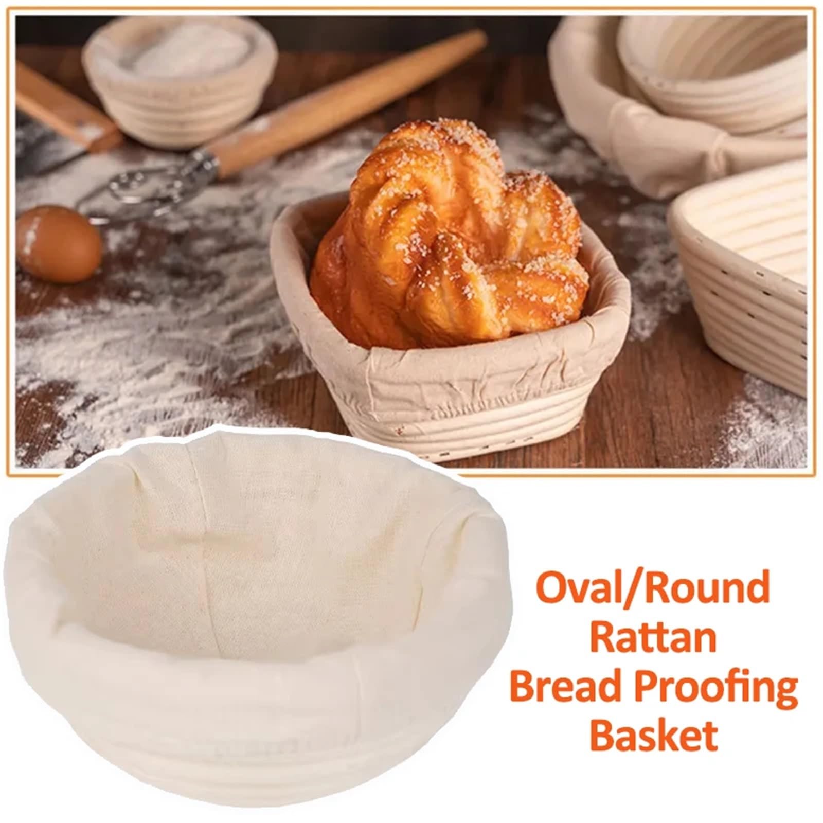 Cesta de mimbre ovalada/redonda a prueba pan, cesta revestimiento fermentación masa Natural hecha a mano, herramientas for hornear en casa y cocina Para Masa(Oval 25x15cm)
