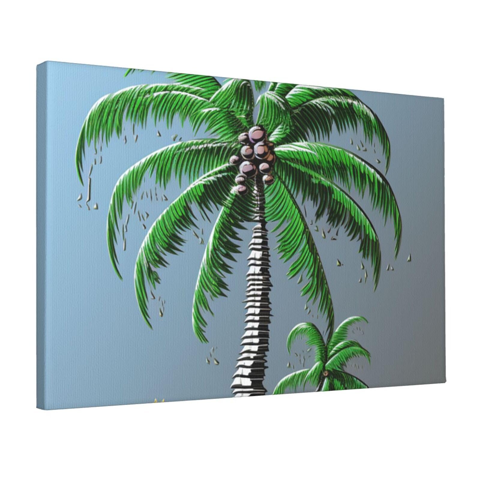 KLOPH Coconut Tree Canvas Wall Art for Living Room 12"x18" Modern Artwork Painting for Bathroom Hanging Canvas Prints Aesthetic Wallart for Bedroom Kitchen Office Wall Decor
