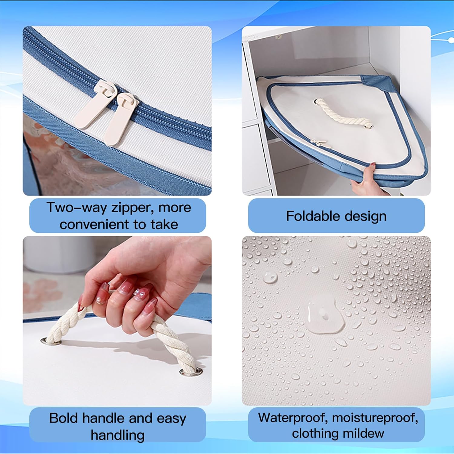 2PCS Oxford Cloth Fan Corner Storage Box,Foldable Storage Bins with Lid,Corner Fabric Storage Organizer,Space Saving Corner Storage Container for Closet Bedroom(Navy Blue-L)