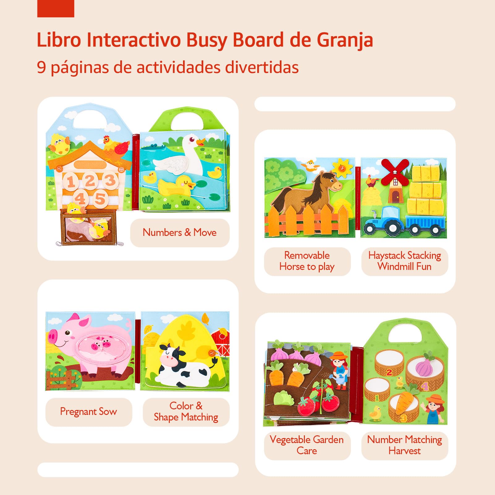 hahaland Libro Montessori 1 año - Busy Board Montessori Juguetes Interactivo Niños 1 2 3 año - Busy Book Fieltro Paneles Educativos Regalo para Niño Niña