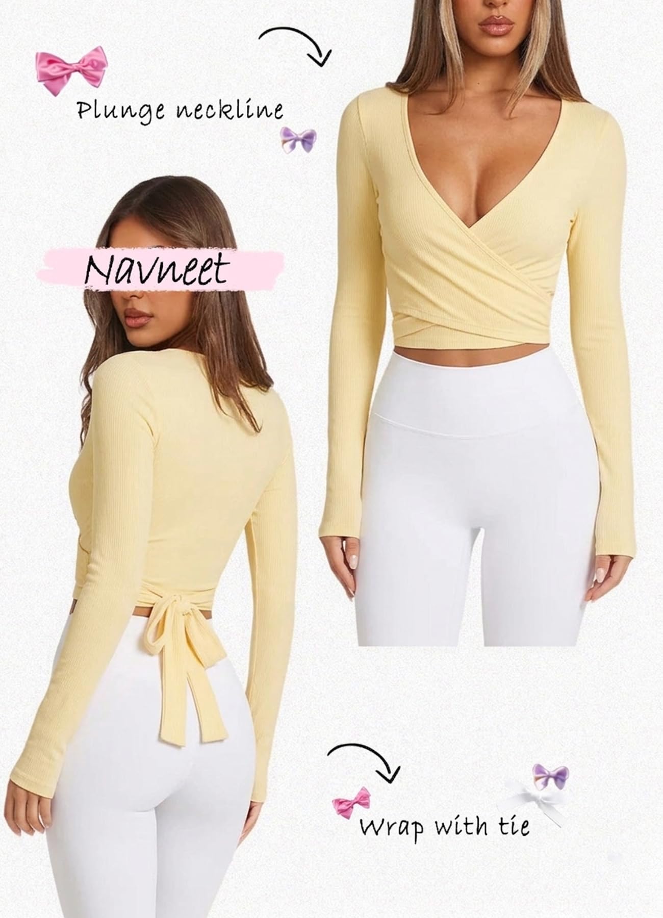 Navneet Camiseta envolvente para mujer, para deporte, yoga, manga larga, ajustada, Y2K, pilates, ballet, tops, bolero, ropa de otoño