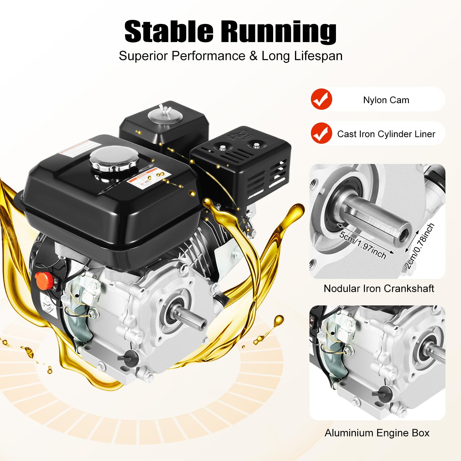 Benzinmotor Standmotor, 7.5 HP 4 Takt OHV Benzinmotor 5.1 KW 3600 U/min Benzinmotor Standmotor, 7.5 HP 4 Takt OHV Benzinmotor 5.1 KW 3600 U/min
