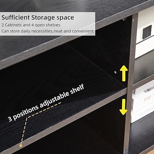 Miniatura 5 de JYED - Soporte de TV moderno de mediados de siglo para TV de 75 pulgadas, centro de entretenimiento bohemio con puertas de gabinete de