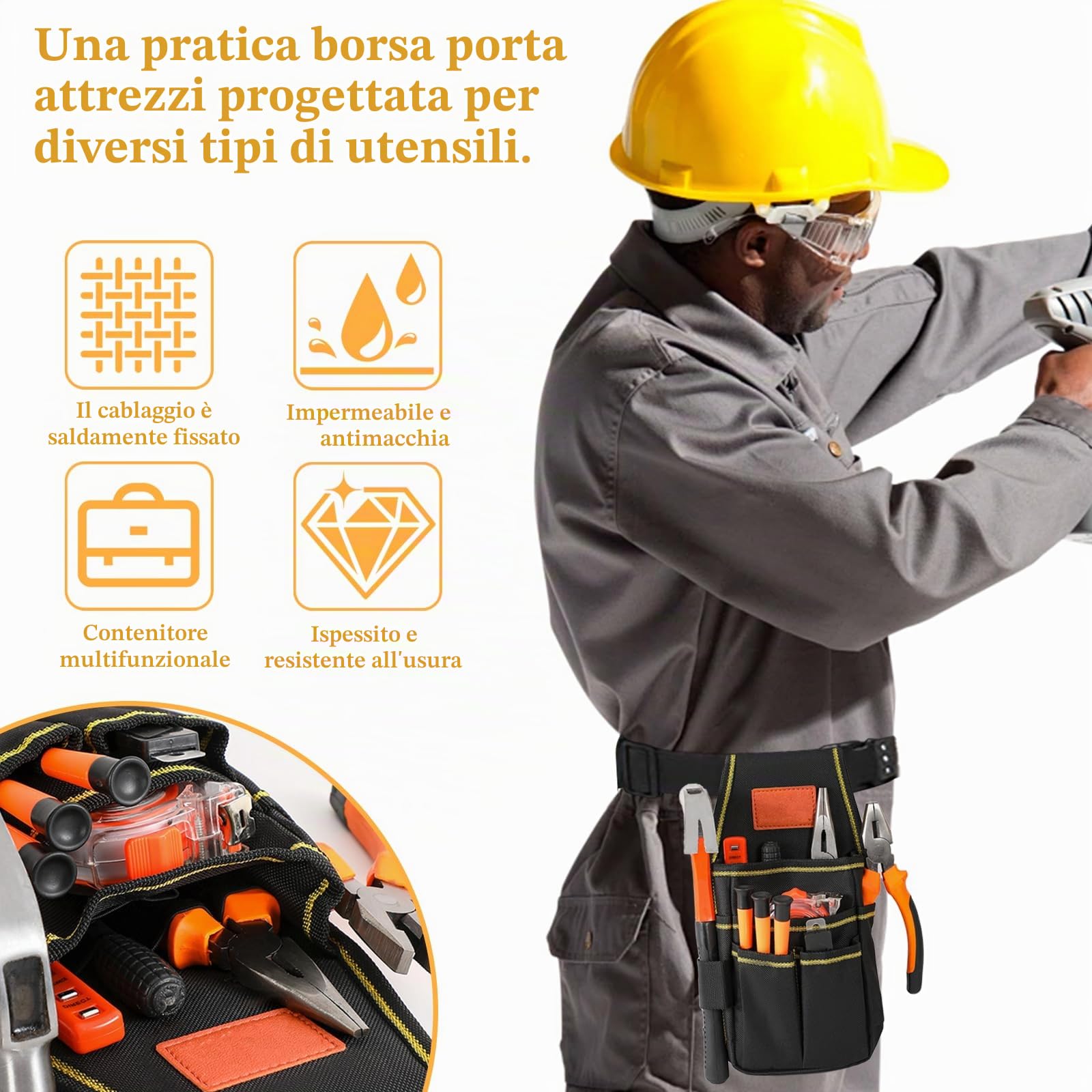 Borsa da Cintura per Attrezzi Marsupio Porta Attrezzi in Tela Oxford Cinture Porta Attrezzi Multi Tasche con Cinture Regolabile per Elettricista Carpentiere Tecnico Manutenzione