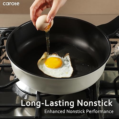 Miniatura 2 de CAROTE Sartenes antiadherentes de 10 pulgadas con tapa, sartén profunda con tapa, sartén saludable y no tóxica, compatible con todas las estufas