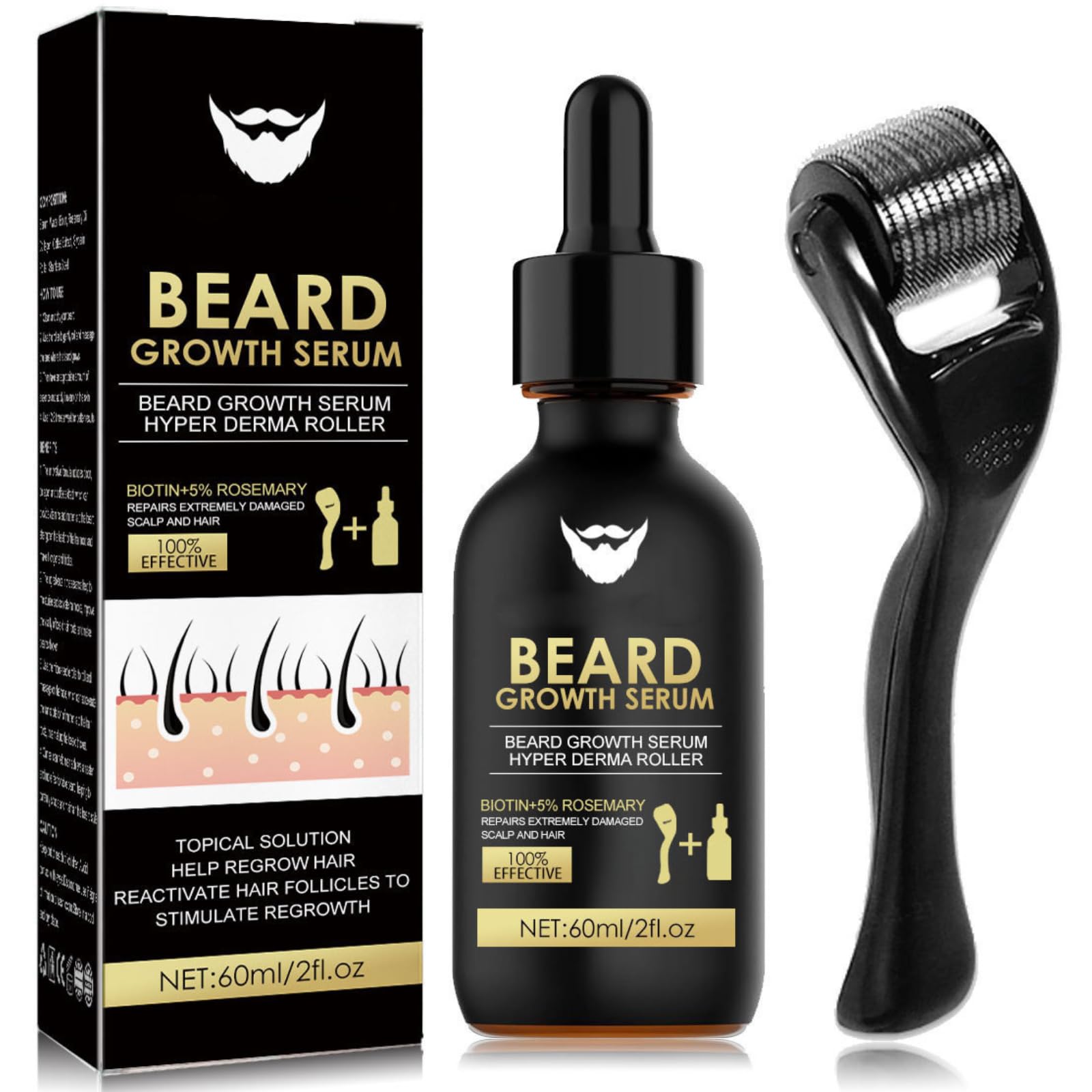 Beard Growth Kit - Beard Growth Oil - Beard Care Kit for Men - With Beard Derma Roller - Beard Kit For for Beard Rapid Growth and Thickening -Gifts For Men Dad Father