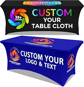 Custom Table Cloth with Business Logo Personalized Tablecloth with Text Image for Promotional Tradeshow Events Birthday Wedding Anniversary Rectangular Spandex (72x30in, 6FT Back Open)