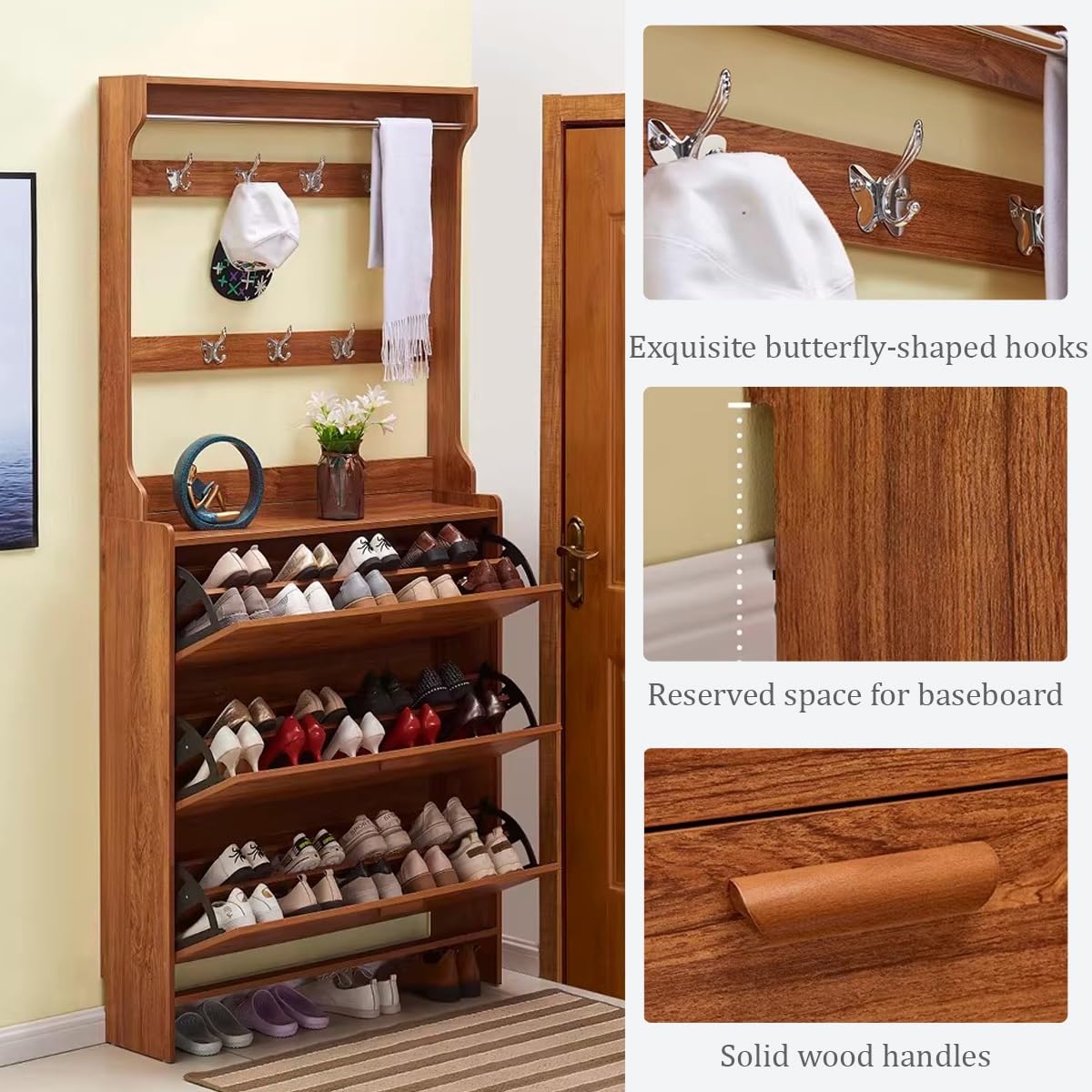 Meuble d'entrée vestiaire, Console avec rangement à chaussures, pour Manteaux, Chapeaux, Sacs, pour Entrée(19.7x6.7x82.7in)