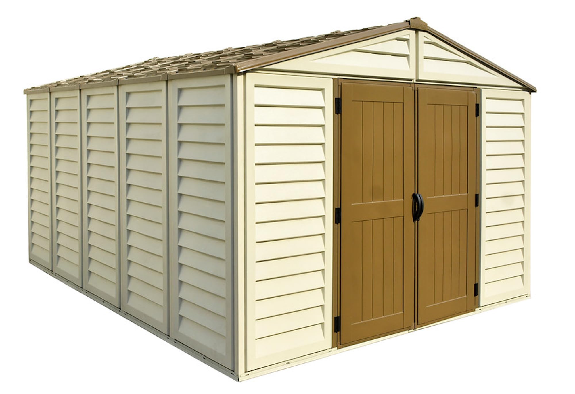 Duramax - caseta cobertizo jardín - WOODBRIDGE PLUS 10.5 x 13 - Poliuretano PVC - color beige -marrón