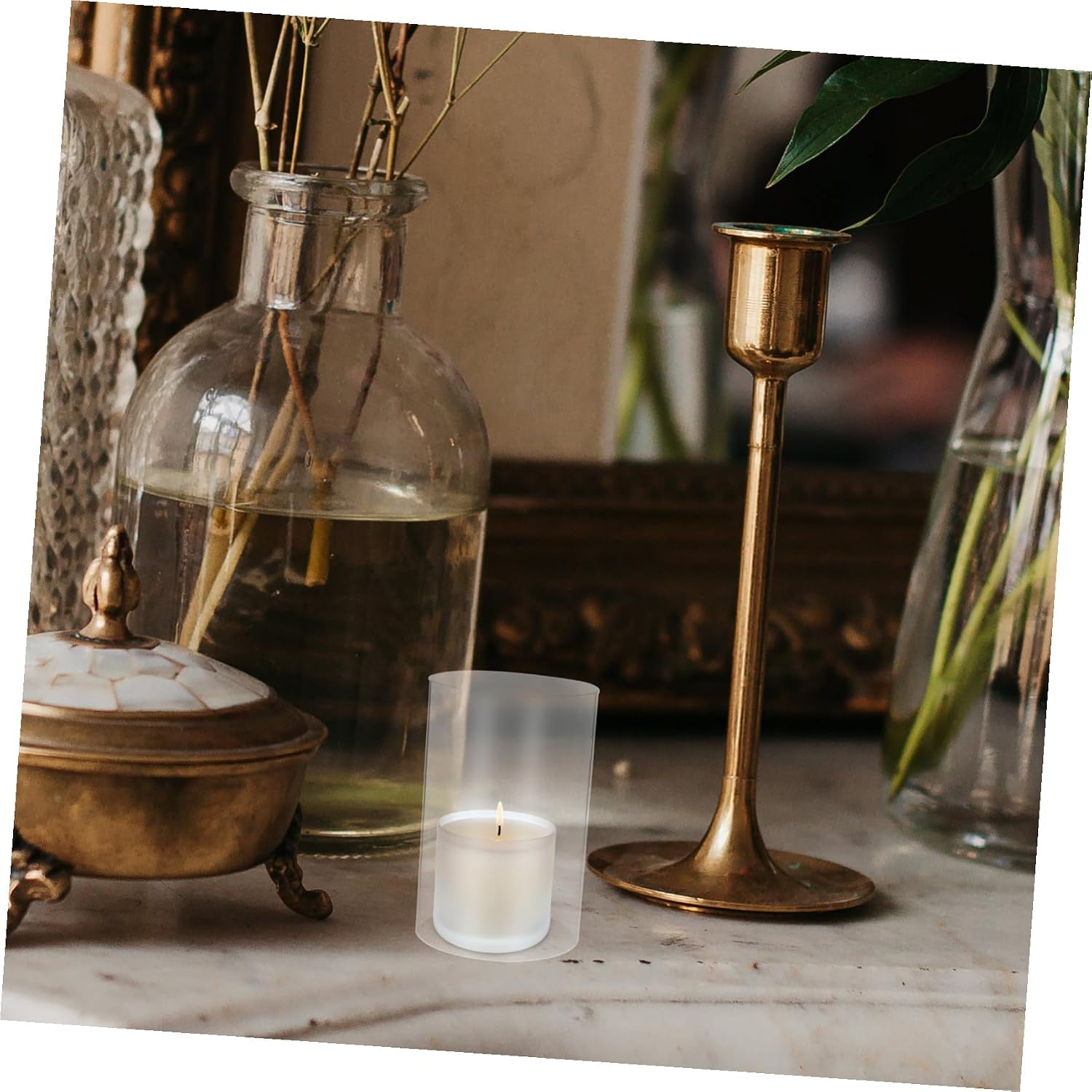 2pcs Hurricane Glass Candle Holder - Round Pillar Candle Stand - Modern Tall Cylinder Chimney Cover for Christmas Centerpieces Wedding Formal Table Centerpiece Decor