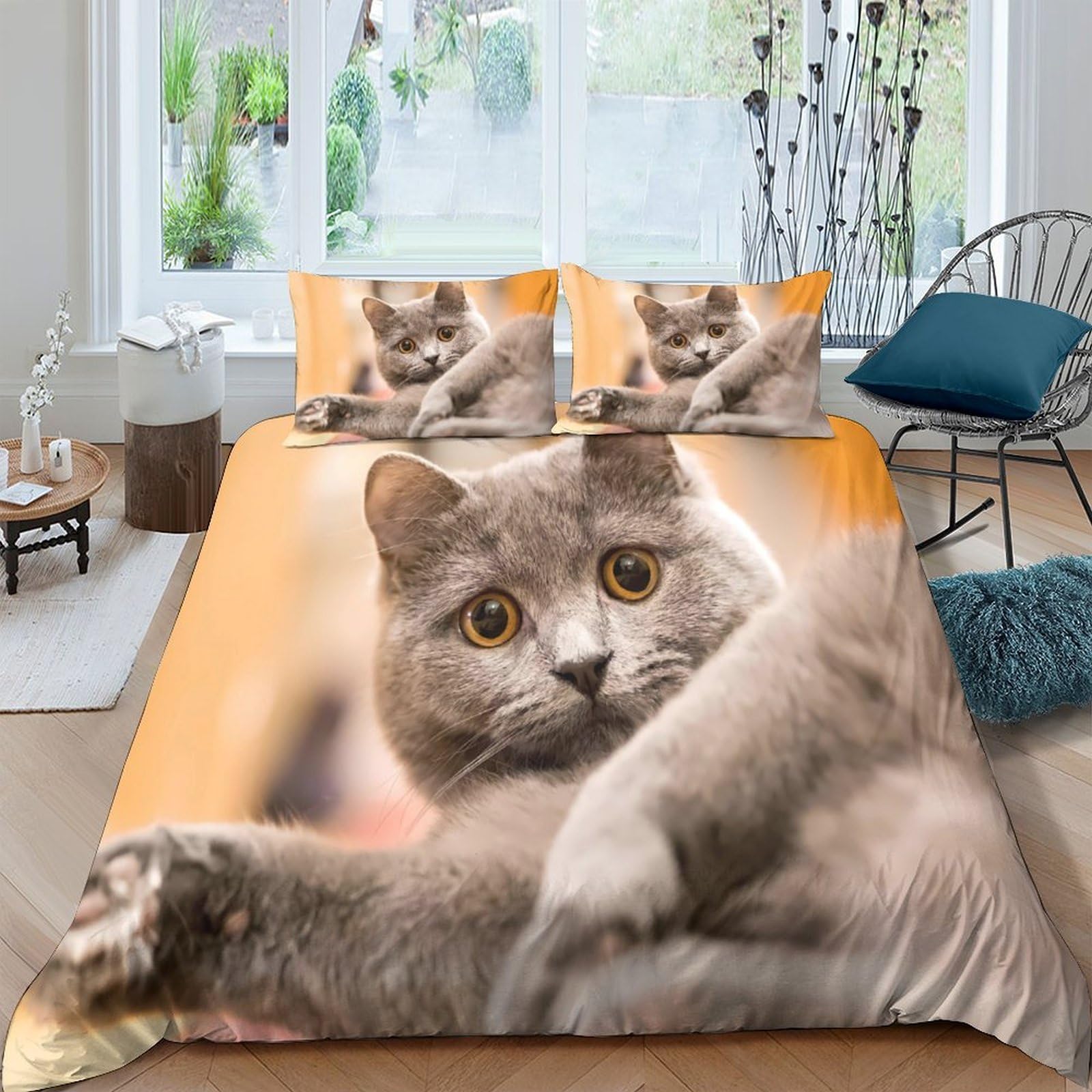 Ctjqhvkz Style-6 3D Printed Grey Cat Fitted Sheet Microfiber Soft Breathable Orange Tabby Mattress Cover For Bedroom Dorm Decor Single（135X200cm）